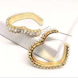Anthropologie Gold Plated Hearts Hoops Baguette Stone Earrings D9